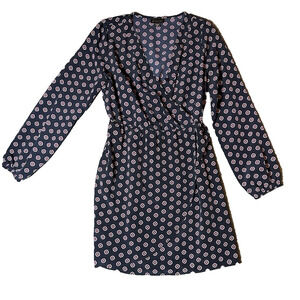 Metaphor Dress Womens Size 4 Blue Pink Floral Geometric Long Sleeve V-neck Boho